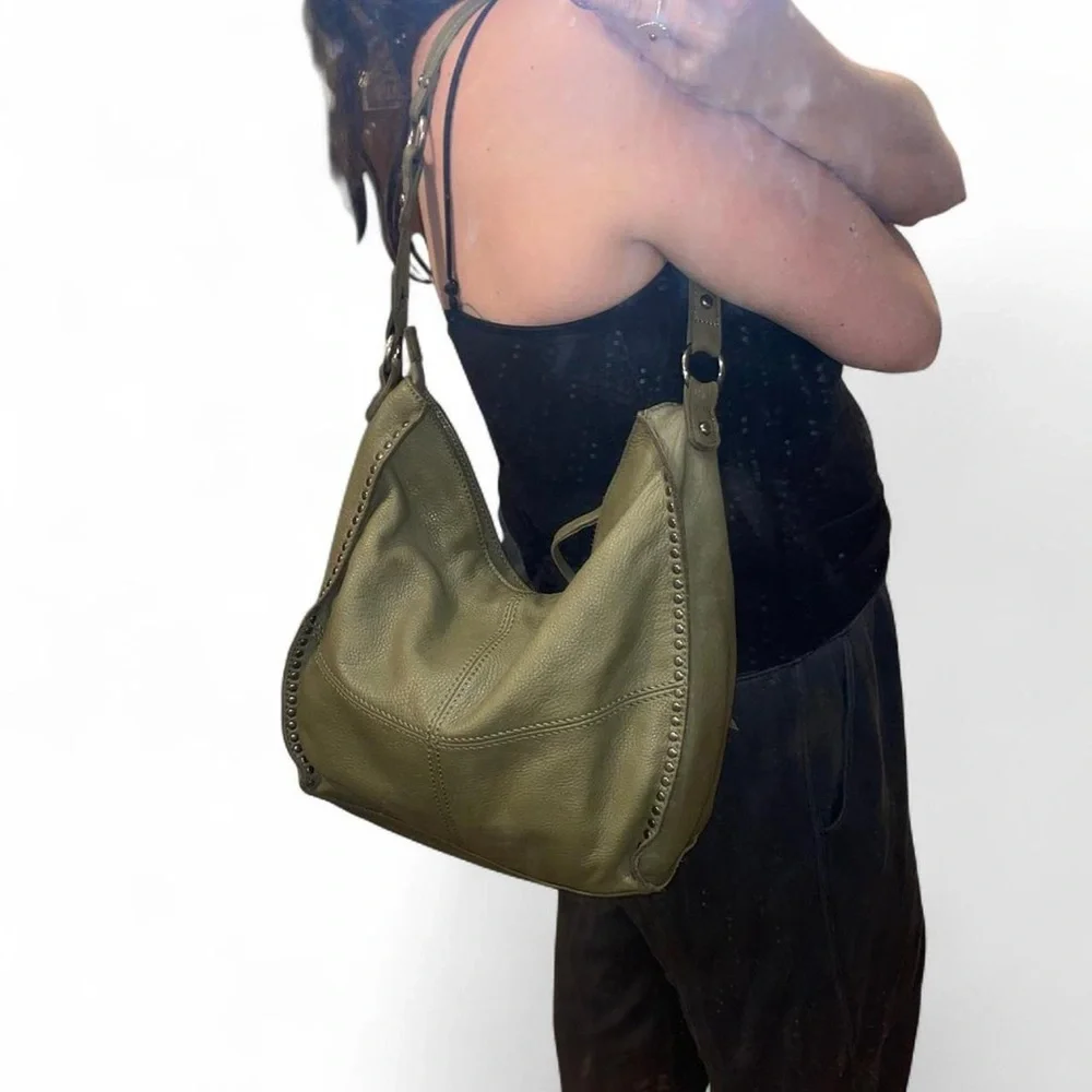 The Sak Silverlake Olive sage Green pebbled Leather Hobo shoulder Bag purse - Picture 6 of 6